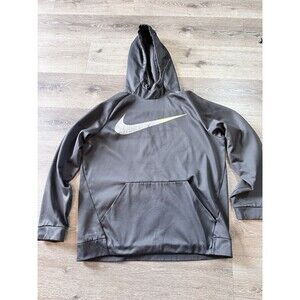 NIKE Dri-Fit Mens L Tall Grey Green Fluorescent Swoosh Pullover Hoodie